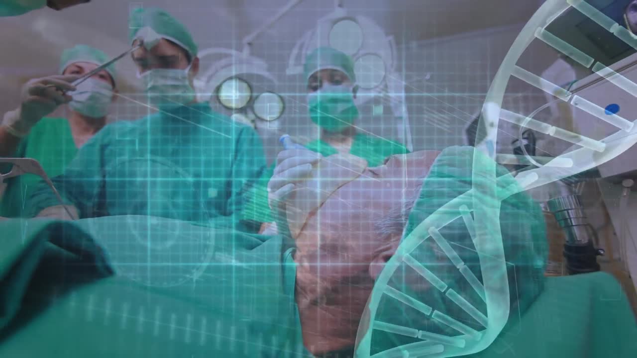 수술 중에 다양한 외과 의사에 대한 데이터 처리의 애니메이션