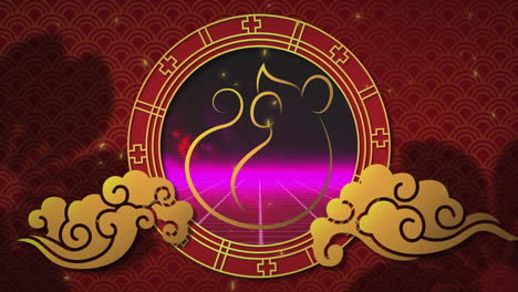 animación de oro y rojo símbolo de rata china sobre fondo rojo