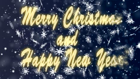 merry christmas and happy new year from snowflakes on a blue background. christmas and new year seamless looping animation.