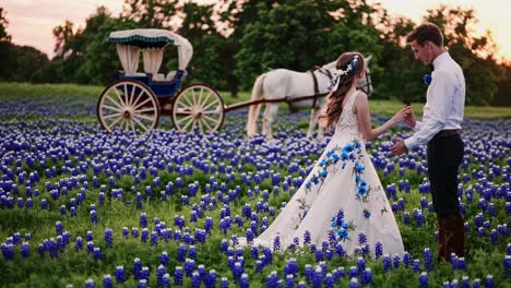 romantic country wedding in a bluebonnet field