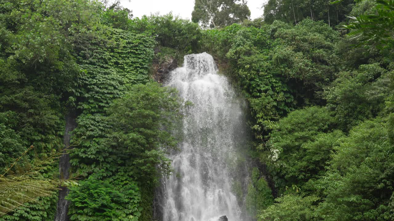 Banyumala Twin Waterfall Bali Indonesia jungle water cascade Southeast Asia, close to wide plan