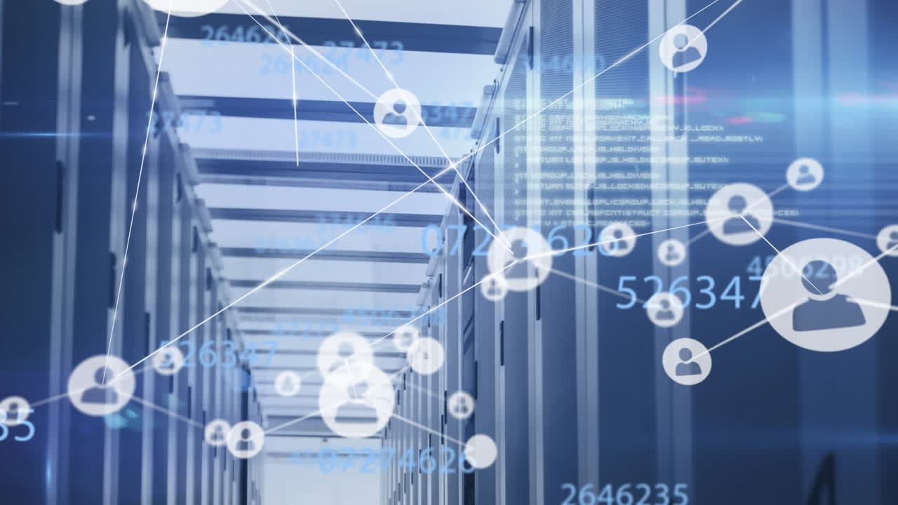 금융 데이터와 서버에 대한 아이콘으로 연결 네트워크의 애니메이션