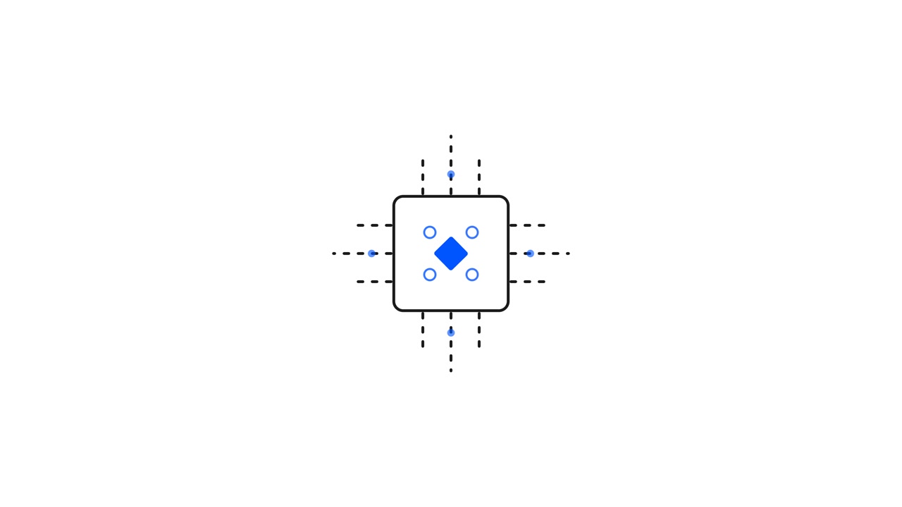 Icono animado de procesador de microchip digital sobre fondo blanco