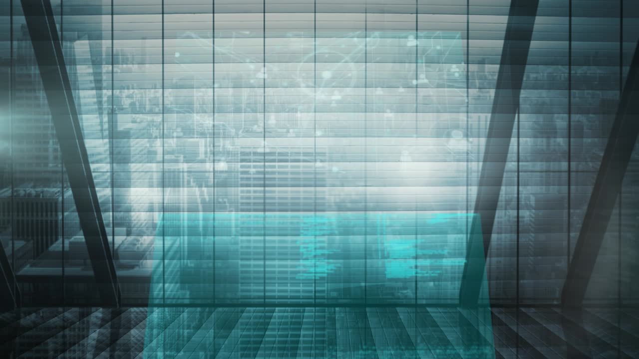 Animation of data processing over cityscape