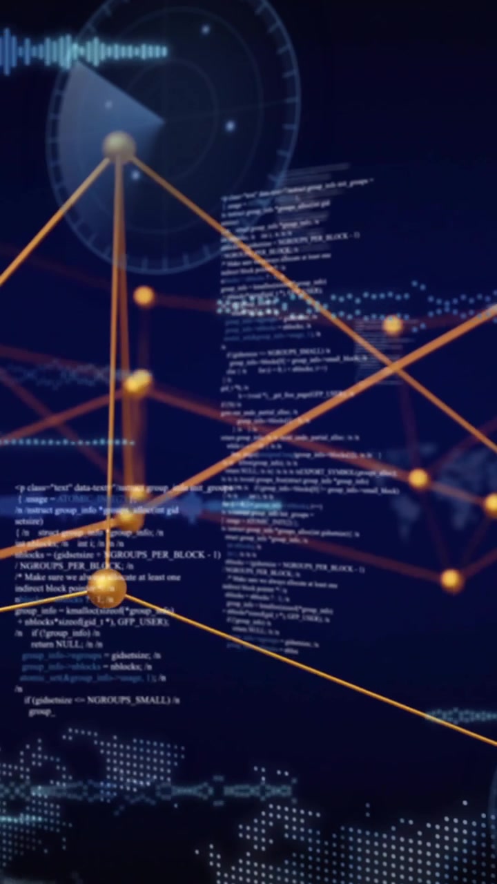 Animation of financial data processing over black background