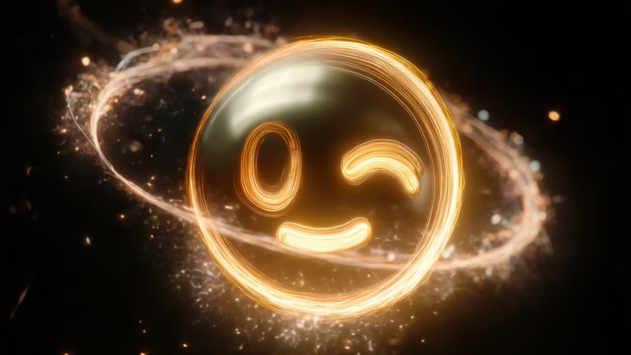A dynamic and captivating visual of a glowing smiley face with a sparkling halo effect, radiating positivity and warmth through vibrant light and energetic sparks against a dark backdrop