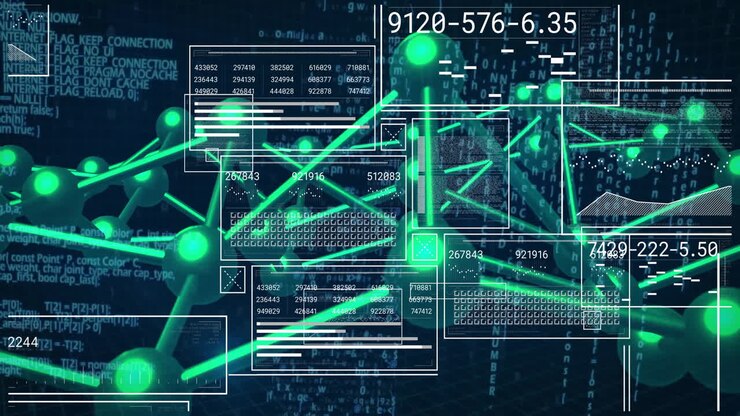 Animation of digital data processing over dna strand and screens