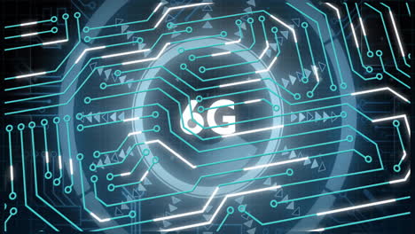animation of circuit board pattern with cg text on digital interface background