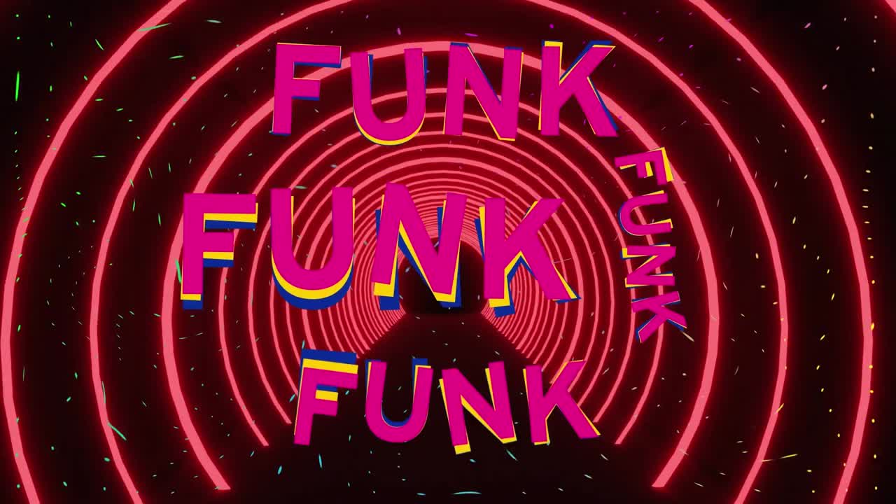 Animation of funk text on black background