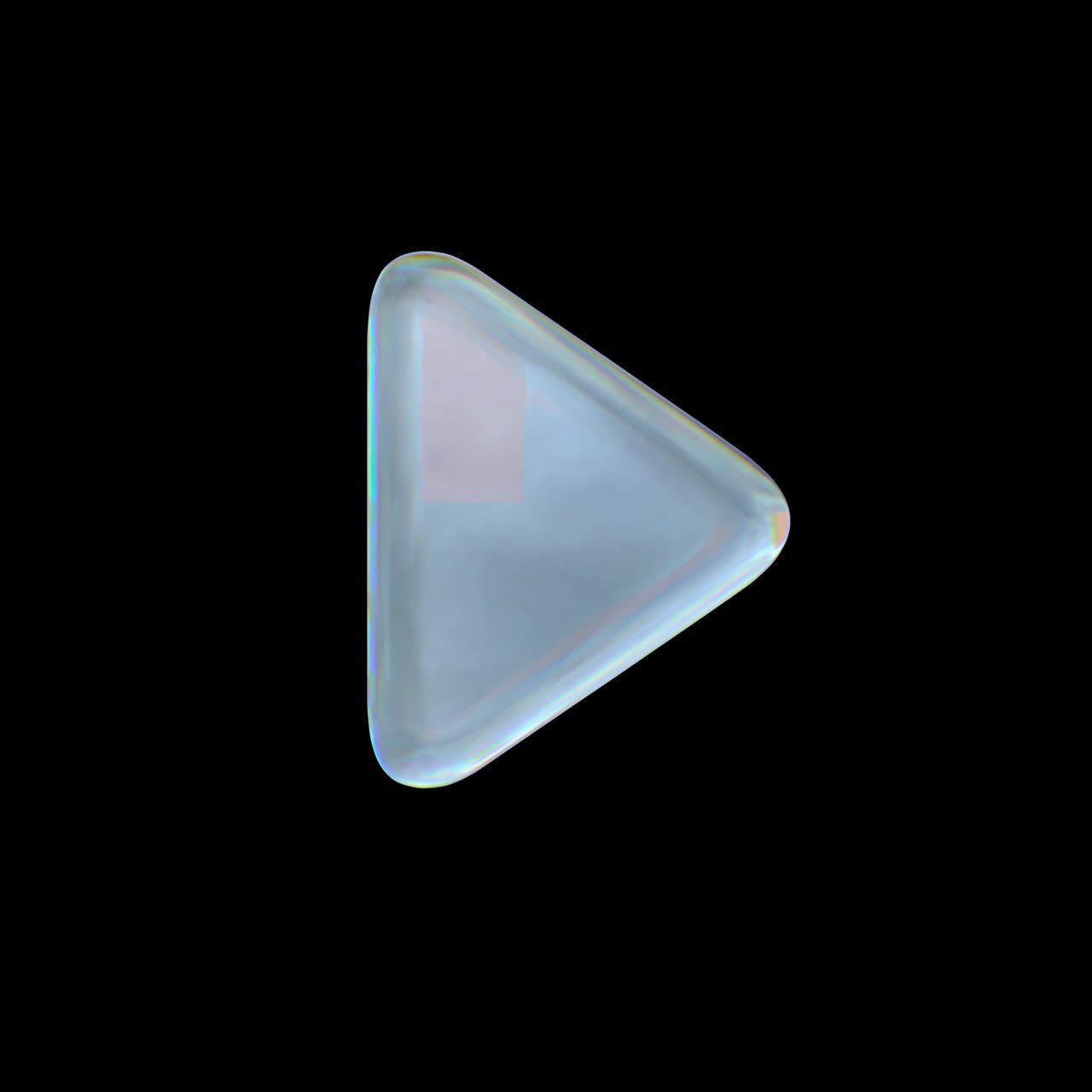 Rotating Iridescent Play Button Icon on Black Background