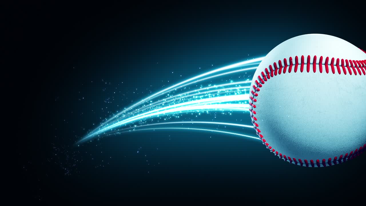Baseball ball speed fast magic effect in blue flames and lights black background 3d rendering