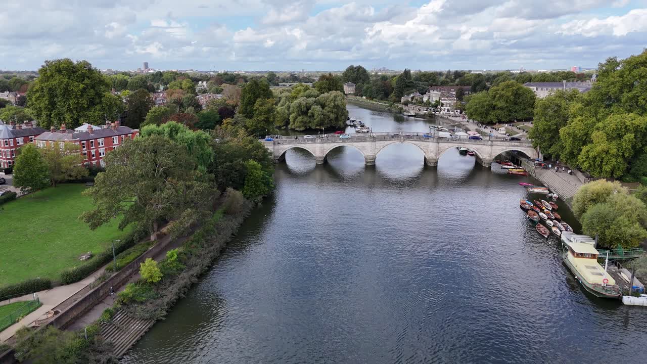 Richmond Bridge oldest bridge over River Thames UK drone,aerial