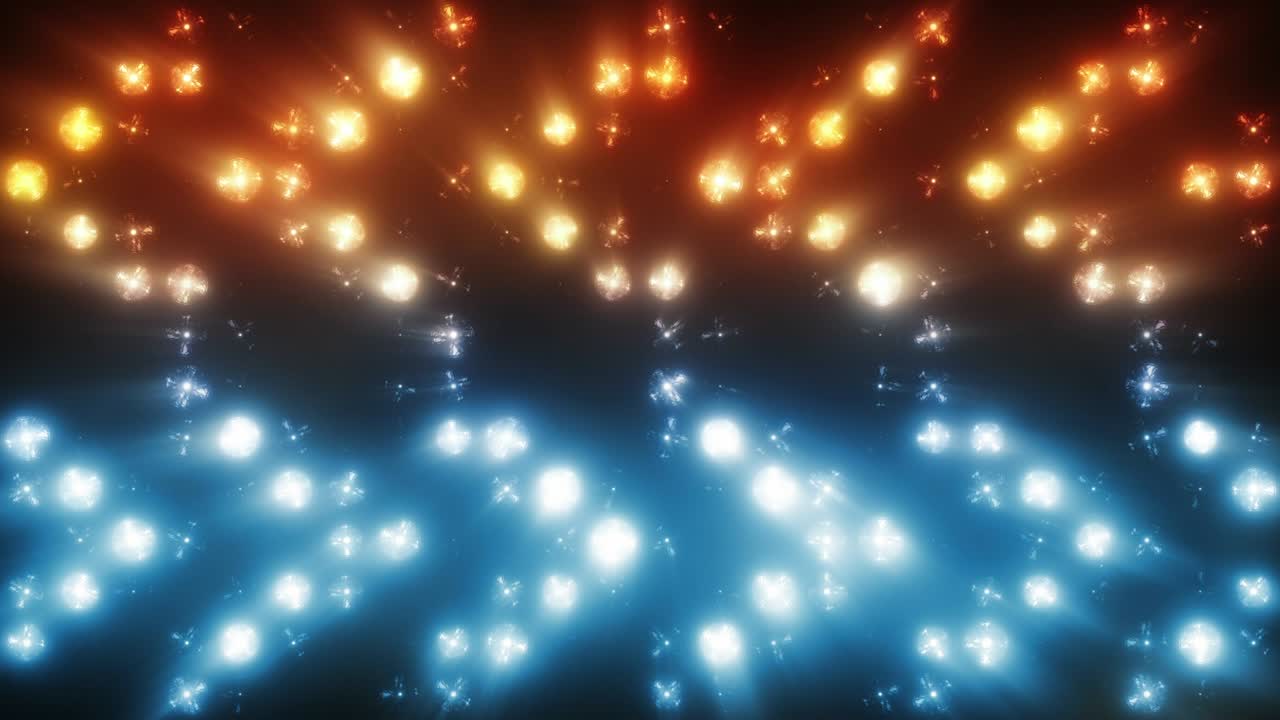 el spotlight brillante azul y color naranja. iluminación moderna. flash en la pared vj etapa 4k animación de bucle sin costuras. luces intermitentes lámparas en la flecha en el estilo de la discoteca.