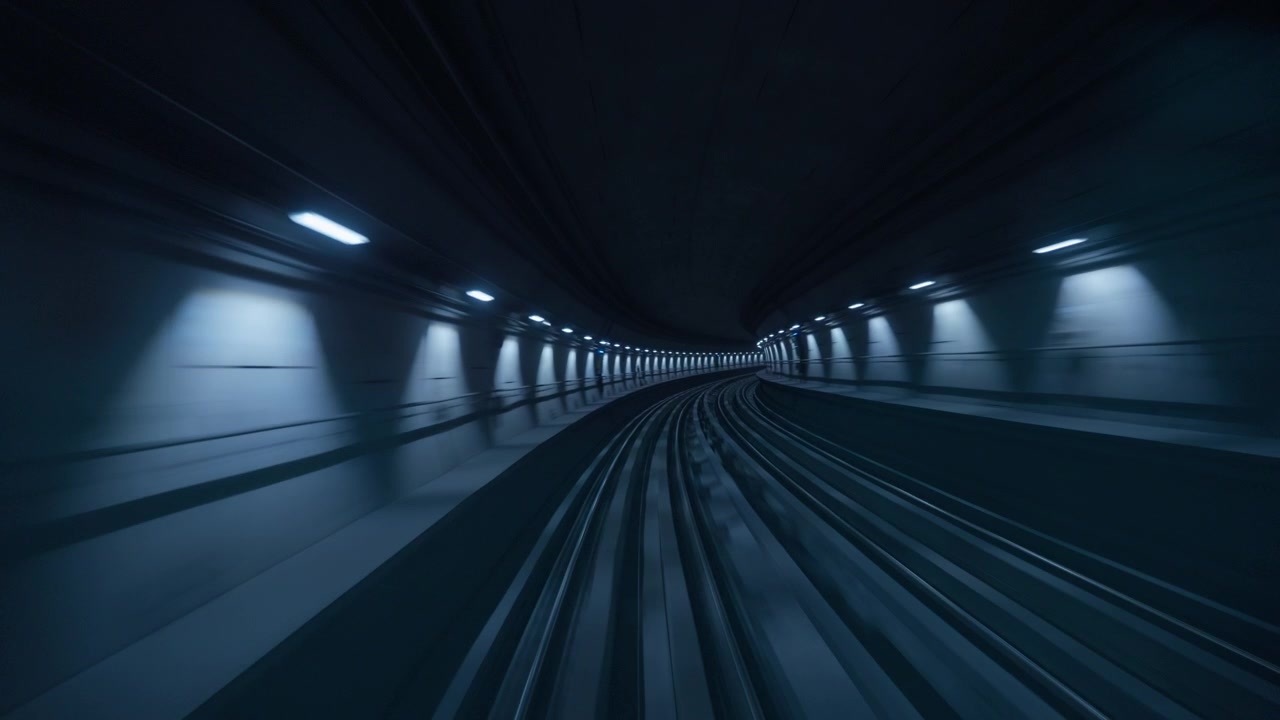 Treno ad alta velocità che si muove attraverso un moderno tunnel illuminato