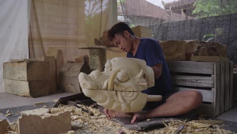 balinese barong wooden mask handmade by local artisan