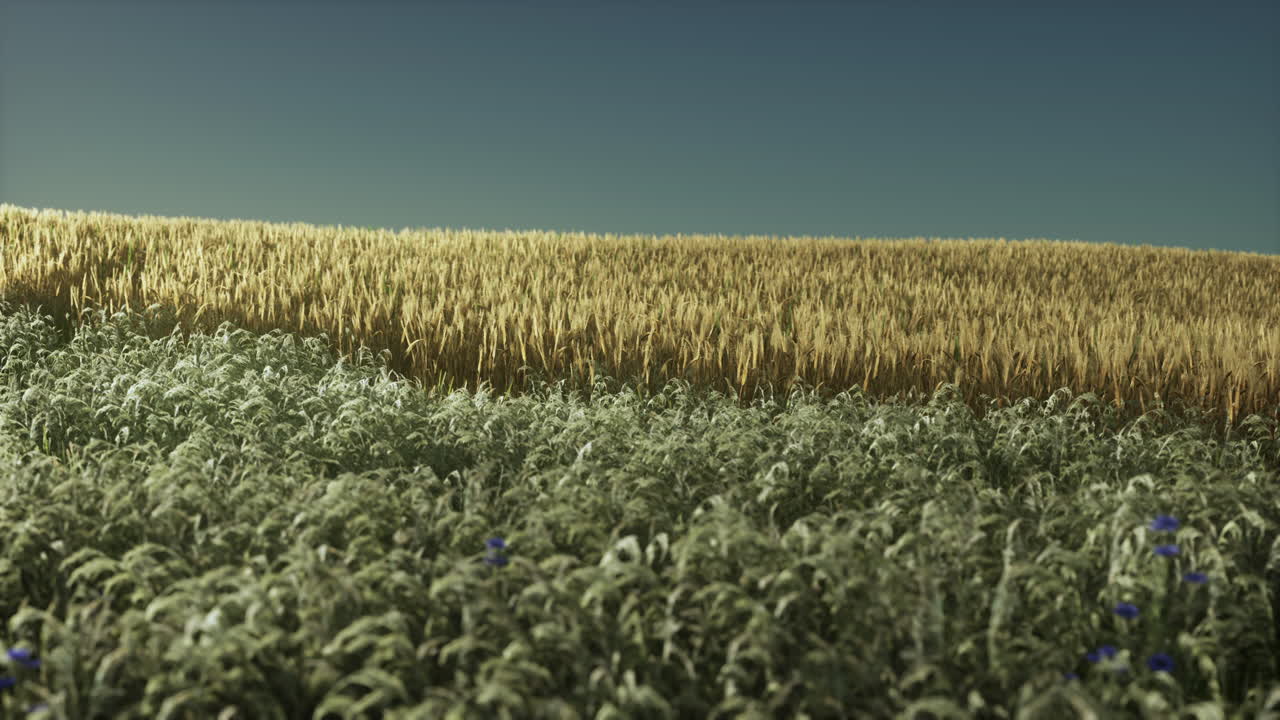 campo de trigo agrícola bajo la puesta del sol