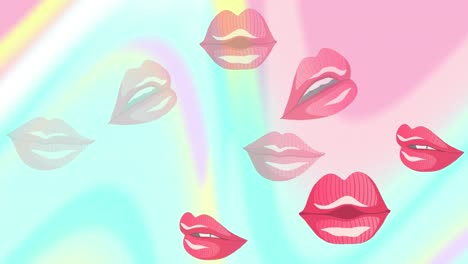 Animation-of-open-mouths-over-pastel-colorful-background-with-waves