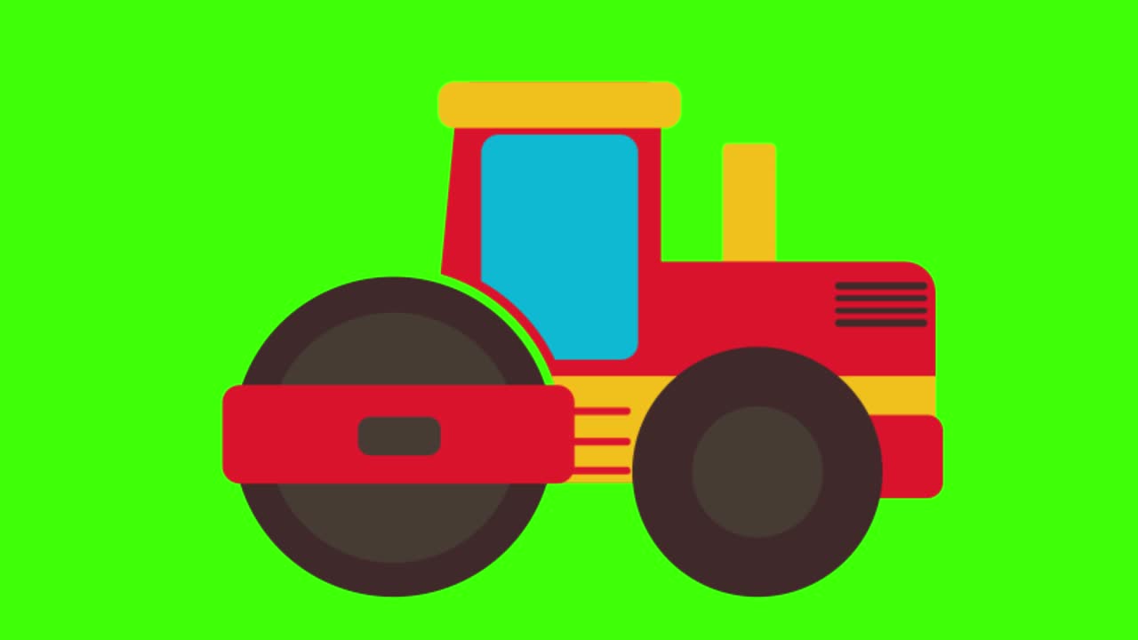 녹색 화면에서 트랙터 아이콘의 애니메이션