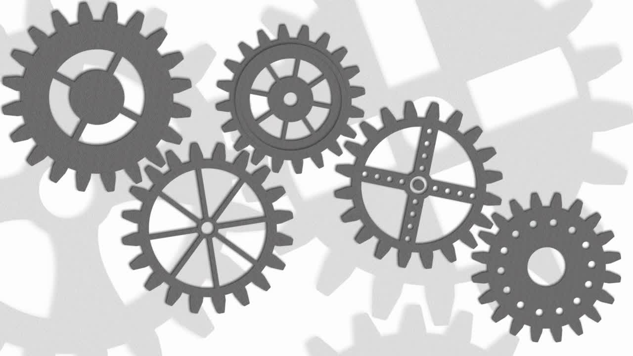 engranajes y engranajes giratorios en animación en bucle de color gris.