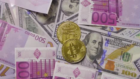concepto de financiación e inversión, el euro, el dólar y las criptomonedas.