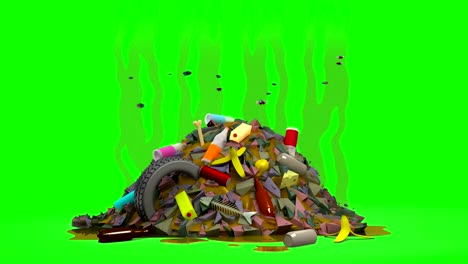 garbage dump with flies. 3d animation in cartoon style. green screen, loopable.