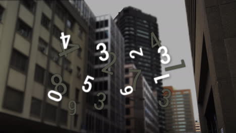 animation of falling numbers over cityscape