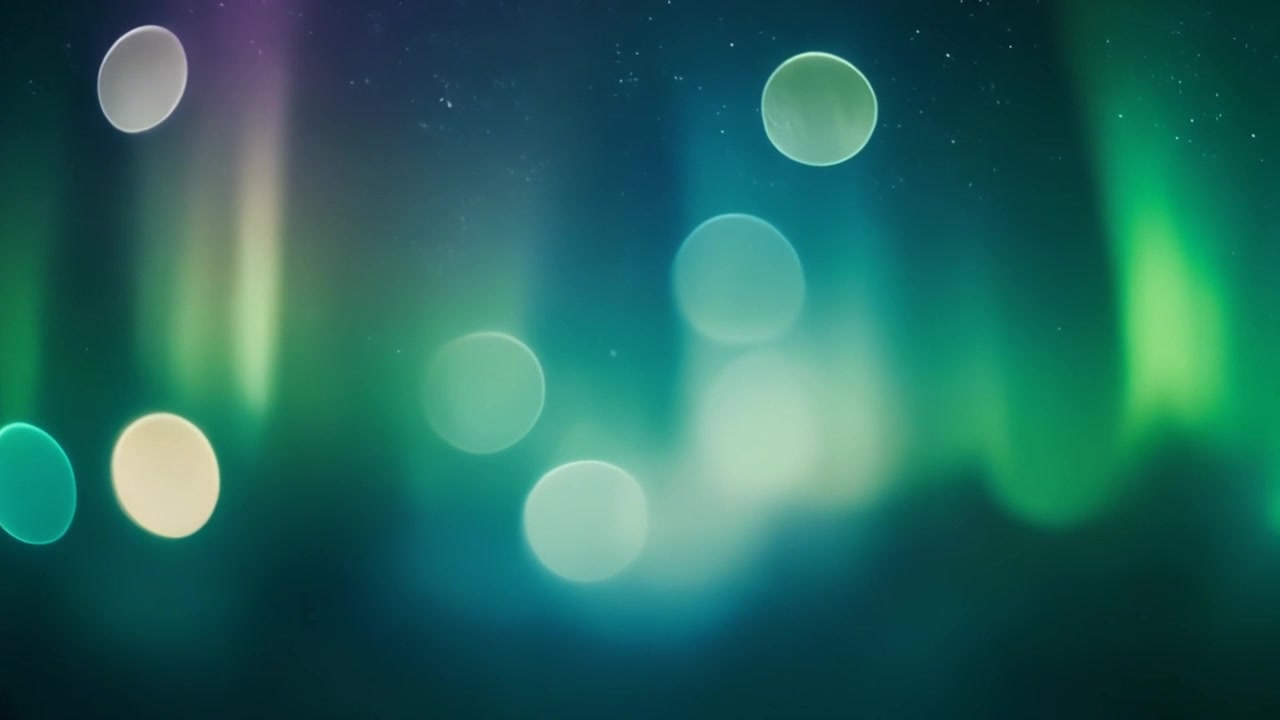 Abstract Background with Glowing Green Bokeh Lights and Aurora Effect