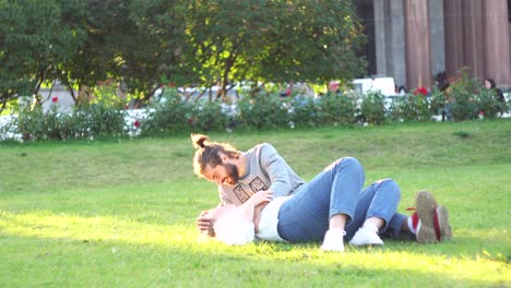 couple lying in a park