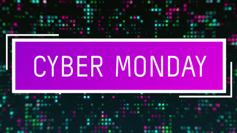 Animation-Des-Cyber-Monday-Sale-Auf-Schwarzem-Hintergrund-Mit-Grünen,-Blauen-Und-Rosa-Lichtern