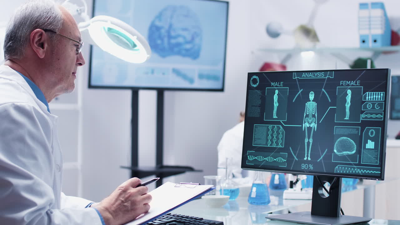 Scientist analyzing medical data in a lab