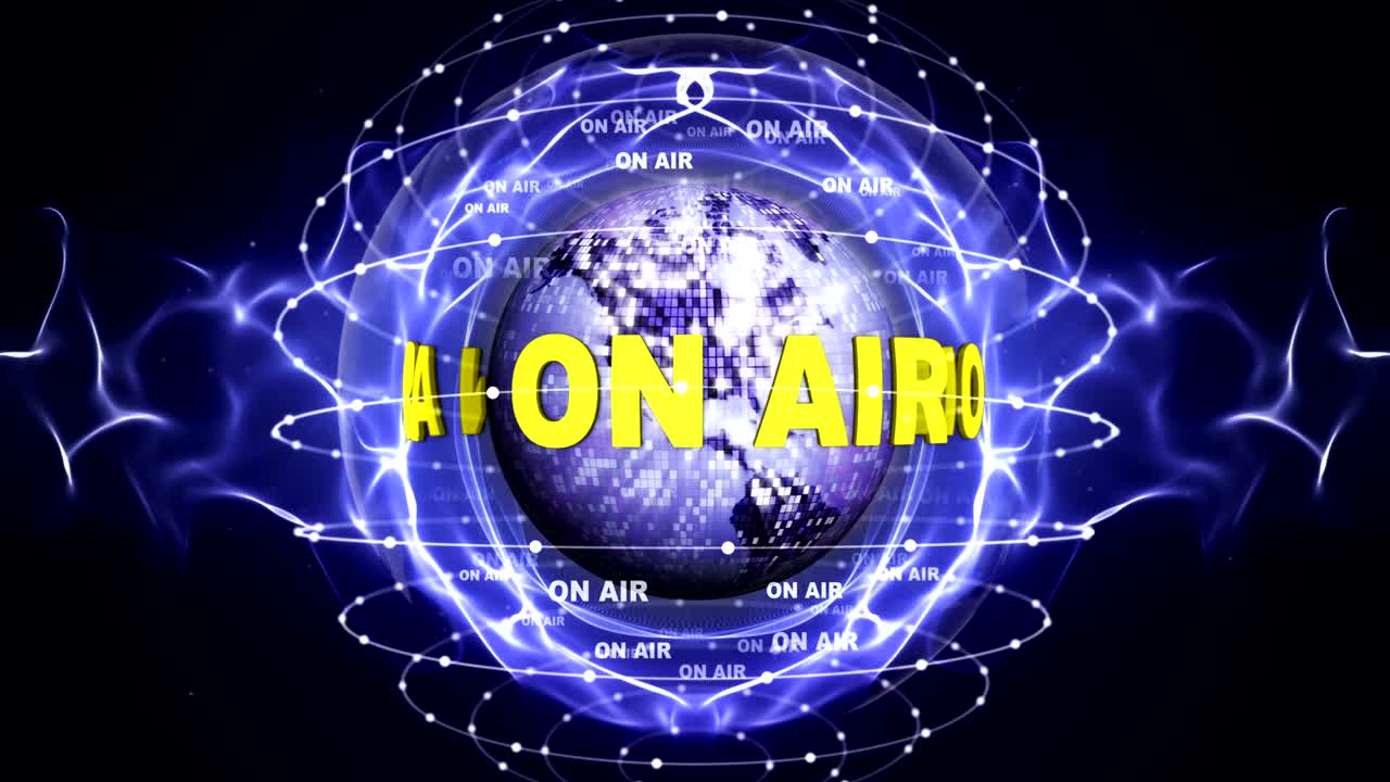 en el aire animación de texto alrededor de la tierra bola de discoteca, renderización, fondo, bucle