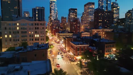 a captivating nighttime cityscape showcasing urban life and vibrant city lights as people enjoy the night in a bustling city environment