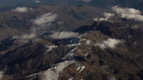 aerial view from airplane of snow covered iran mountain landscape in middle east