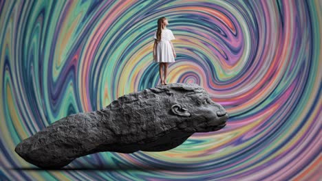 girl on a rock in a whirlwind