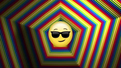 animation of social media sunglasses emoji icon over rainbow shape