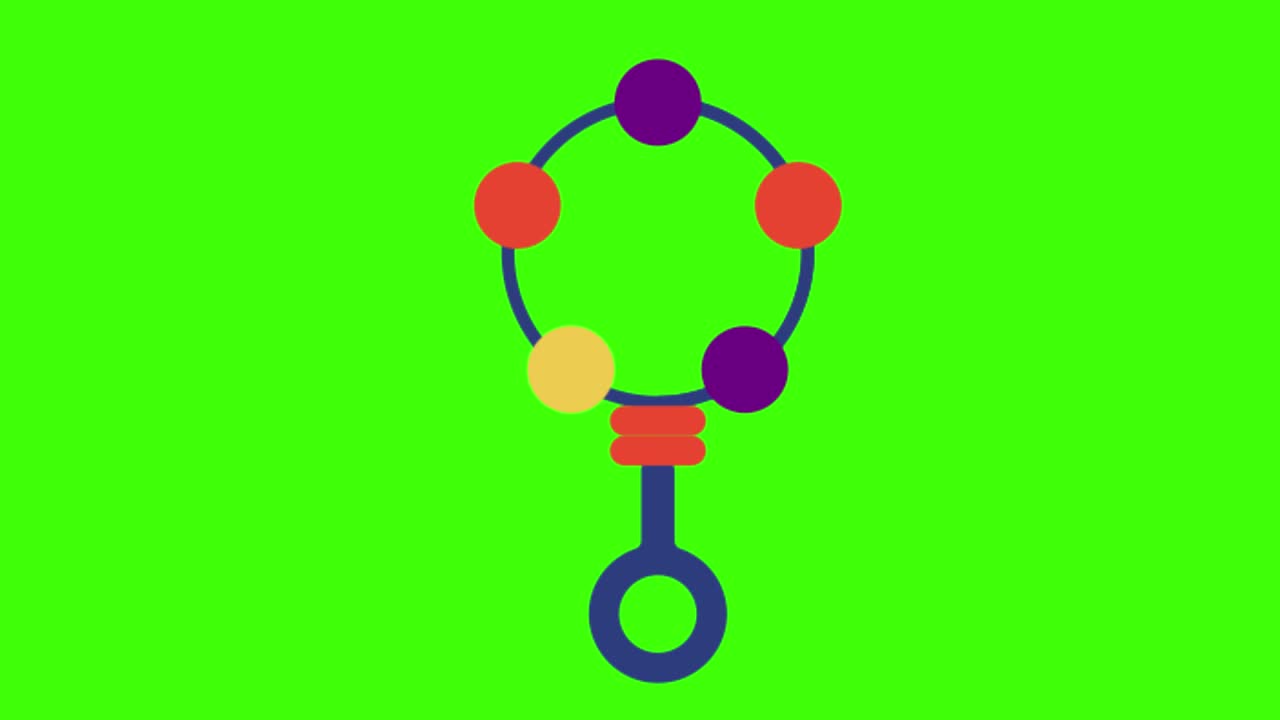 초록색 화면에 있는 아기 장난감의 2d 애니메이션 일러스트레이션