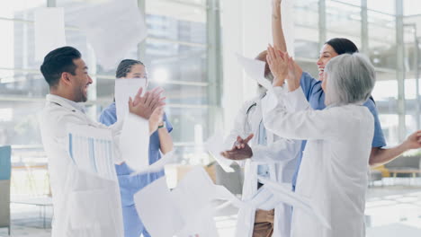 Winning,-high-five-and-and-applause-by-doctors