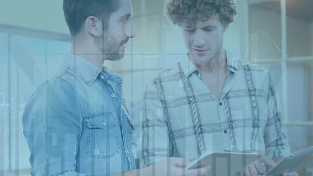 사무실에서 사업가들에 대한 금융 데이터 처리의 활성화