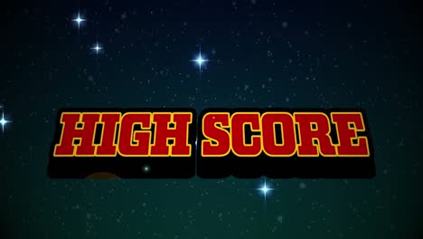 animation of high score text over stars and snowfall against blue background