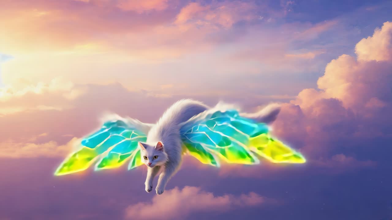 하늘에서 날아다니는 날개를 가진 고양이