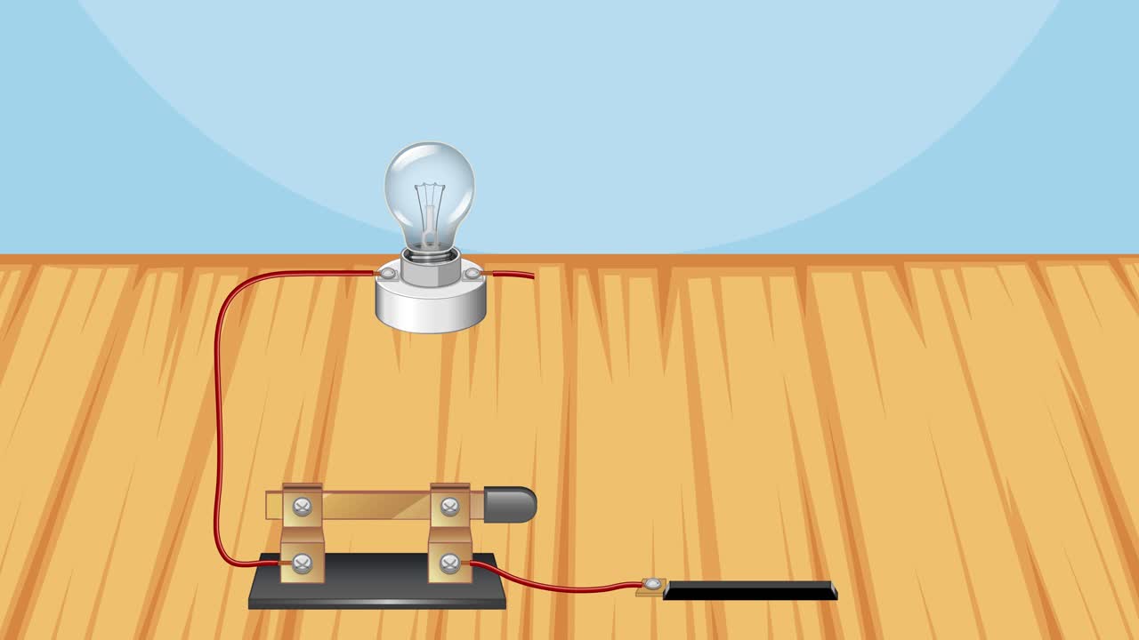 전구와 함께 기본 회로를 보여주는 애니메이션