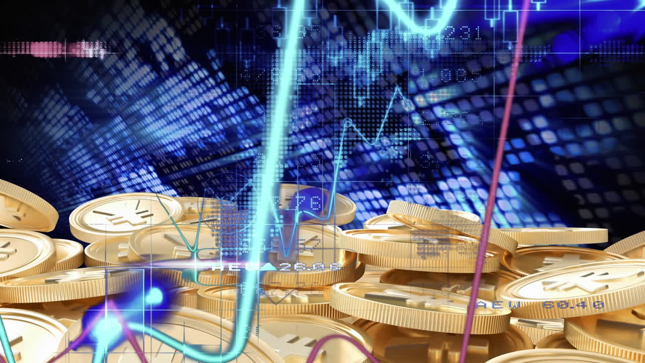 그래프와 통계 위에 퍼센트 기호를 가진 빨간 큐브의 애니메이션