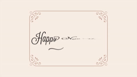 retro happy new year text in frame on brown gradient