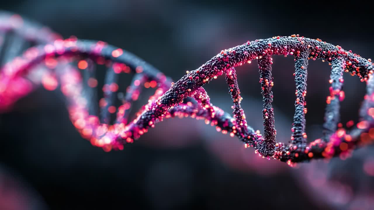 Una straordinaria rappresentazione visiva della struttura dell'elica del DNA con effetti di luce multicolore, che evidenzia le complessità del materiale genetico e della biologia molecolare