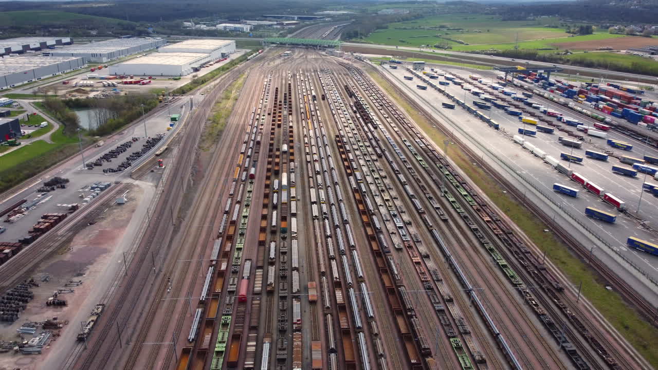 Aerial View of Freight Rail Yard and Intermodal Terminal