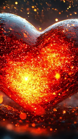 A heart with a fire inside of it. The fire is glowing and the heart is surrounded by a lot of sparks