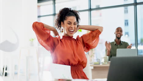 business woman, success and paper confetti