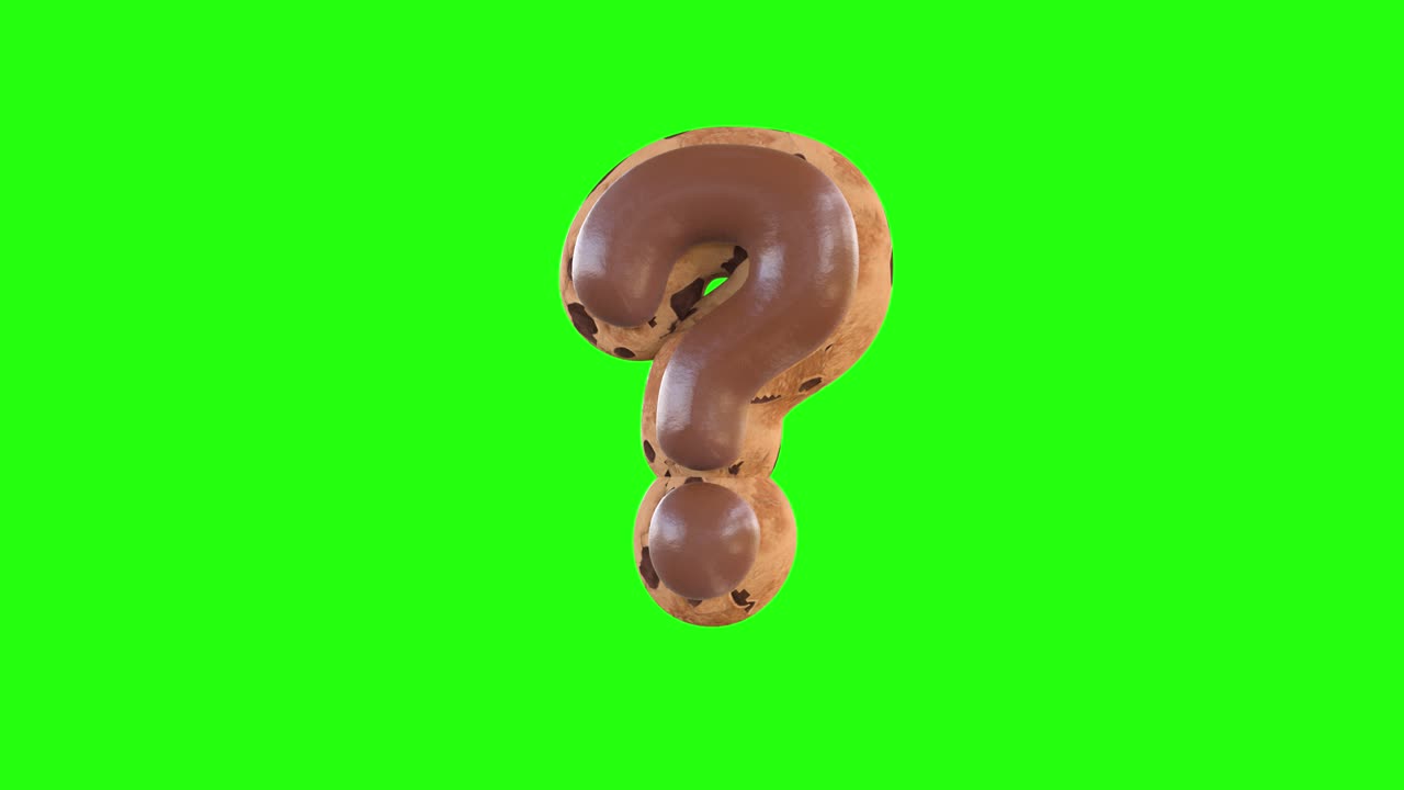 3d animation of the ? or question sign recreating a cookie with chocolate on top