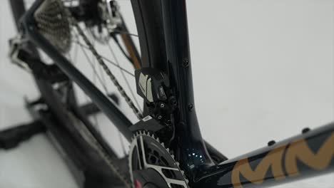 close-up of a bicycle's sram axs electronic drivetrain