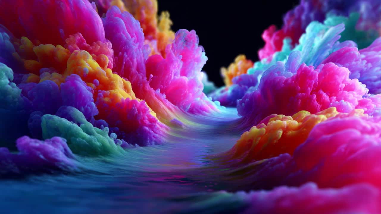 A mesmerizing display of vibrant swirling colors and ethereal clouds, creating a dreamy landscape that invites viewers into an imaginative and surreal world filled with dynamic textures and hues